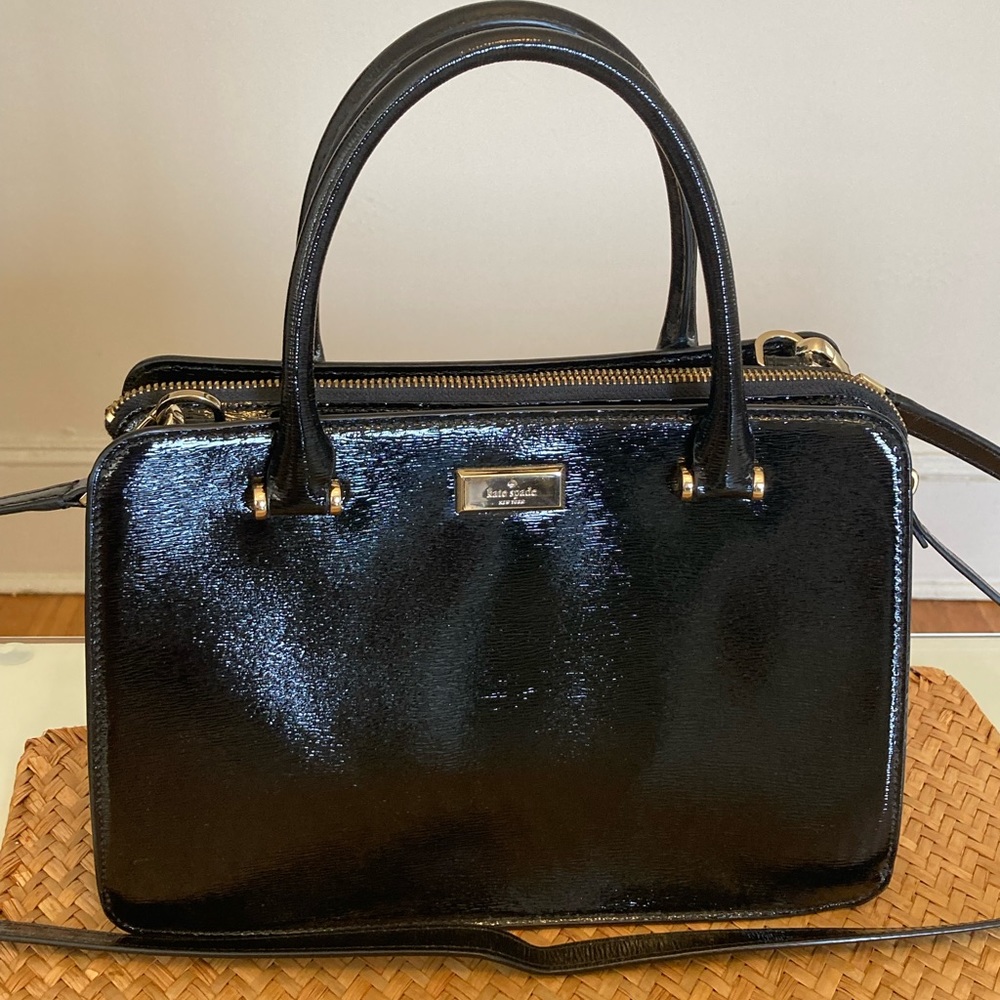 Kate Spade black patent crossbody top handle bag
